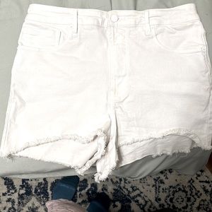 Good American High Waisted White Denim Shorts
